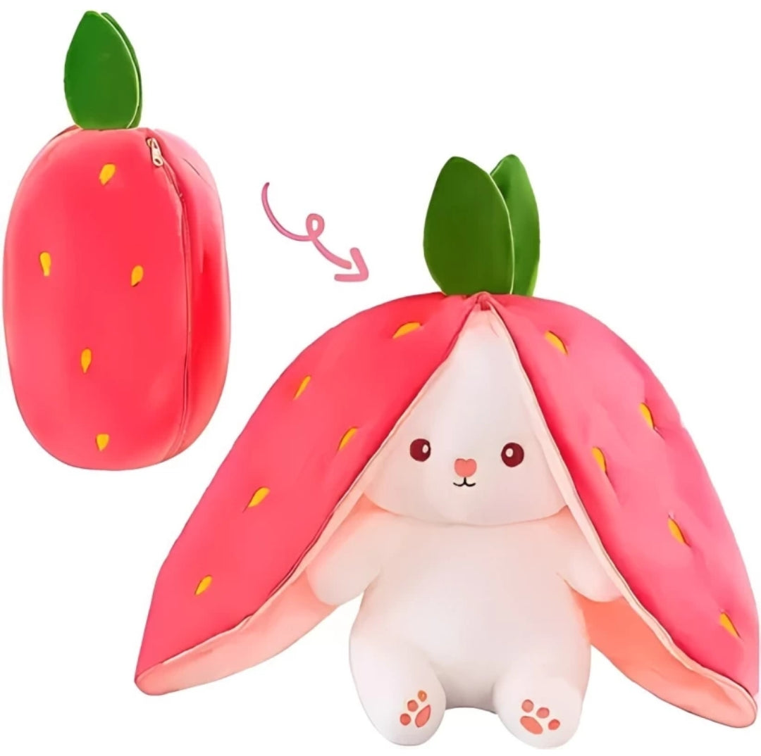 Strawberry Plush Cute and Adorable Rabbit Soft Toys with Zipper for Kid & Adults (Multicolor)