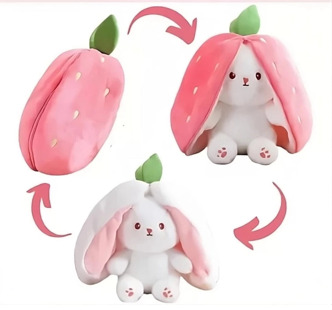 Strawberry Plush Cute and Adorable Rabbit Soft Toys with Zipper for Kid & Adults (Multicolor)