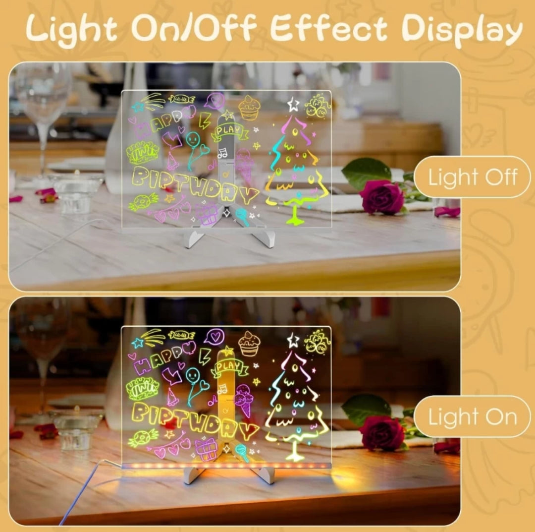 3d Acrylic LED Message Board, LED Message Board With Pen(30 x 20cm) Table Lamp (30 cm, Transparent)