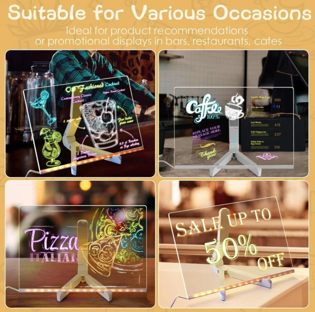 3d Acrylic LED Message Board, LED Message Board With Pen(30 x 20cm) Table Lamp (30 cm, Transparent)