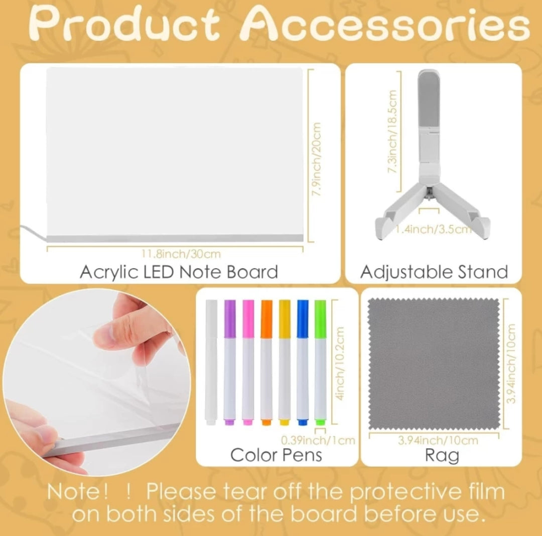 3d Acrylic LED Message Board, LED Message Board With Pen(30 x 20cm) Table Lamp (30 cm, Transparent)