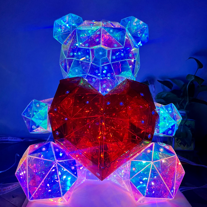 3D Crystal Teddy Bear Night Light with Heart - Cute Colorful LED Table Lamp, Gift-Ready Glowing Teddy Bear Lamp (1 Pc)