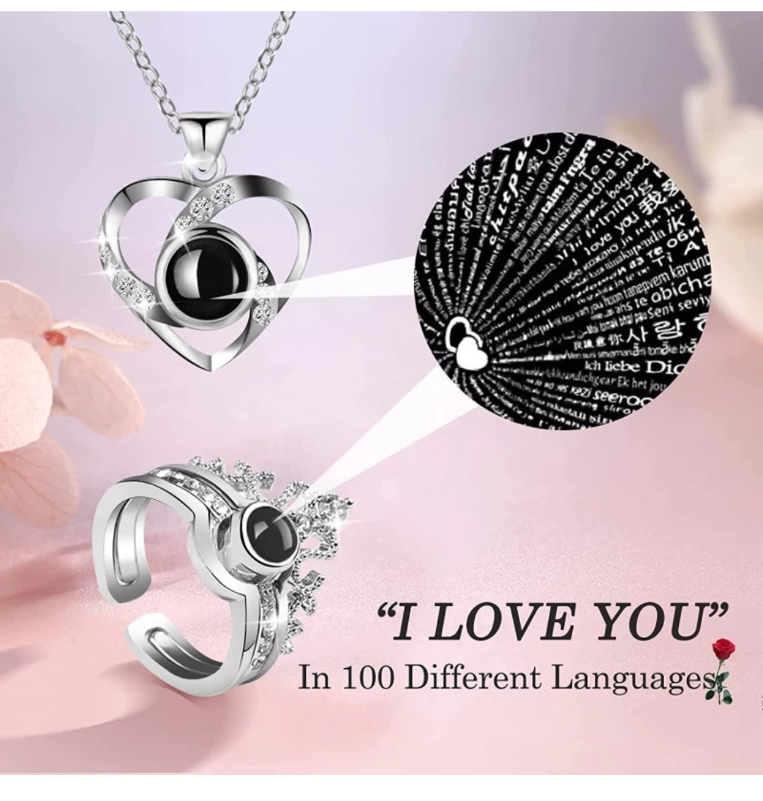 I Love You in 100 Language Necklace With Rose Gift Box, Bag, Card For Wife, Girlfriend