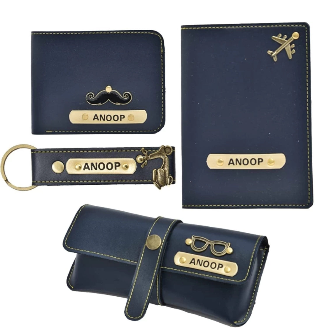 Customised Combo 1 pc Faux Leather Men Wallet, 1 Keychain, 1 diary and 1 goggle case (send details 9528394331)