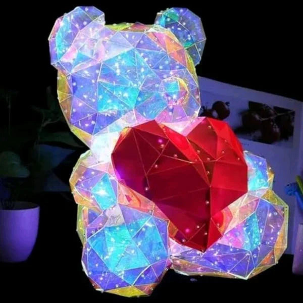 3D Crystal Teddy Bear Night Light with Heart - Cute Colorful LED Table Lamp, Gift-Ready Glowing Teddy Bear Lamp (1 Pc)