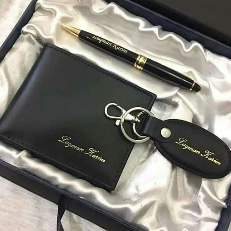 Customised Combo 1 pc Faux Leather Men Wallet, 1 Keychain, 1 and Personalize Pen (send details 9528394331)