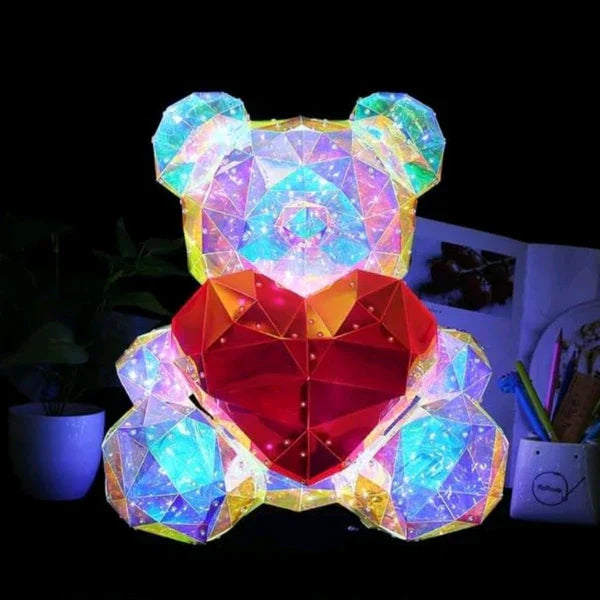 3D Crystal Teddy Bear Night Light with Heart - Cute Colorful LED Table Lamp, Gift-Ready Glowing Teddy Bear Lamp (1 Pc)