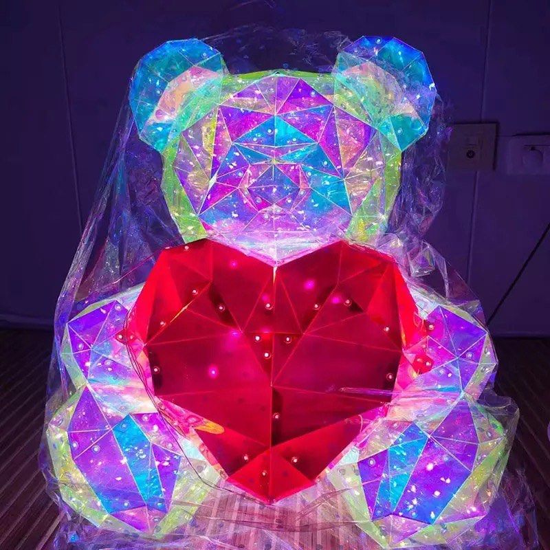 3D Crystal Teddy Bear Night Light with Heart - Cute Colorful LED Table Lamp, Gift-Ready Glowing Teddy Bear Lamp (1 Pc)