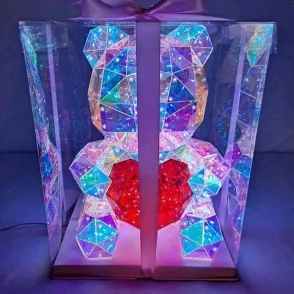 3D Crystal Teddy Bear Night Light with Heart - Cute Colorful LED Table Lamp, Gift-Ready Glowing Teddy Bear Lamp (1 Pc)