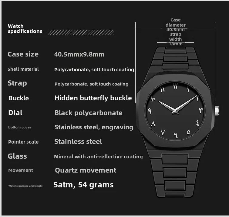 Arabic Dial Polycarbonate Ultra-Light Analog Watch – For Men