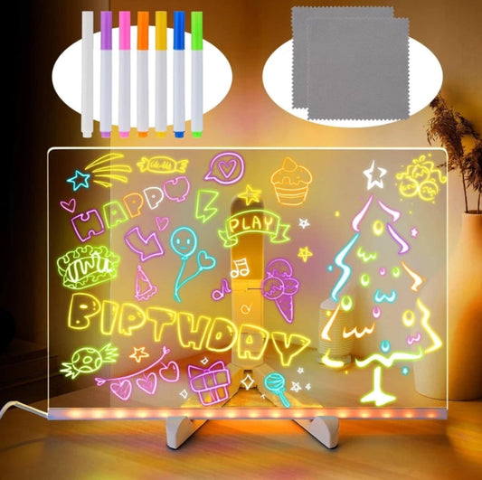 3d Acrylic LED Message Board, LED Message Board With Pen(30 x 20cm) Table Lamp (30 cm, Transparent)