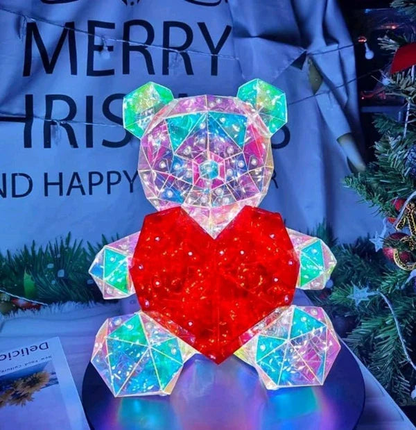 3D Crystal Teddy Bear Night Light with Heart - Cute Colorful LED Table Lamp, Gift-Ready Glowing Teddy Bear Lamp (1 Pc)