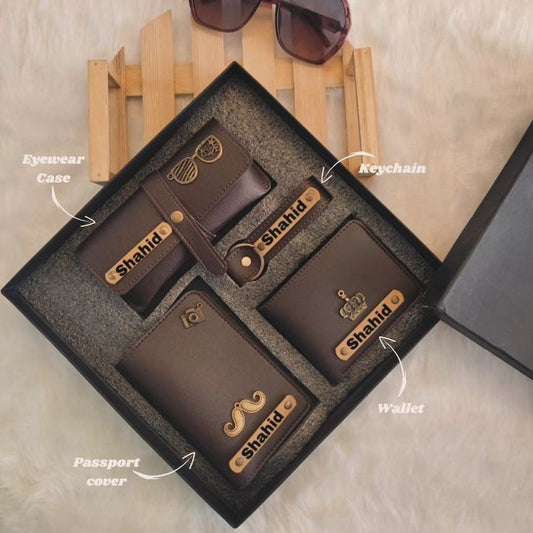 Customised Combo 1 pc Faux Leather Men Wallet, 1 Keychain, 1 diary and 1 goggle case (send details 9528394331)