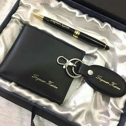 Customised Combo 1 pc Faux Leather Men Wallet, 1 Keychain, 1 and Personalize Pen (send details 9528394331)