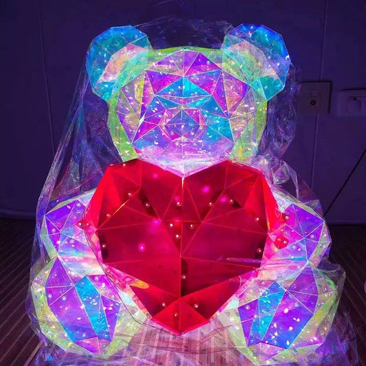 3D Crystal Teddy Bear Night Light with Heart - Cute Colorful LED Table Lamp, Gift-Ready Glowing Teddy Bear Lamp (1 Pc)