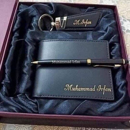 Customised Combo 1 pc Faux Leather Men Wallet, 1 Keychain, 1 and Personalize Pen (send details 9528394331)