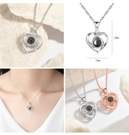 I Love You in 100 Language Necklace With Rose Gift Box, Bag, Card For Wife, Girlfriend