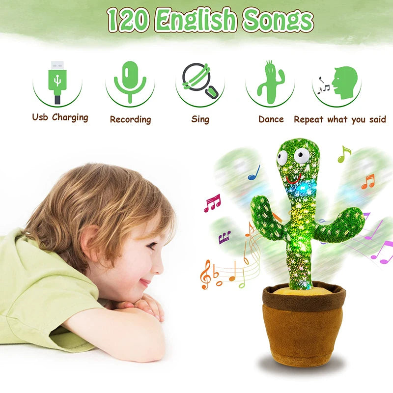 "Cute and Funny Dancing Cactus Soft Creative Kids Educational Musical Kids Toy (Green)